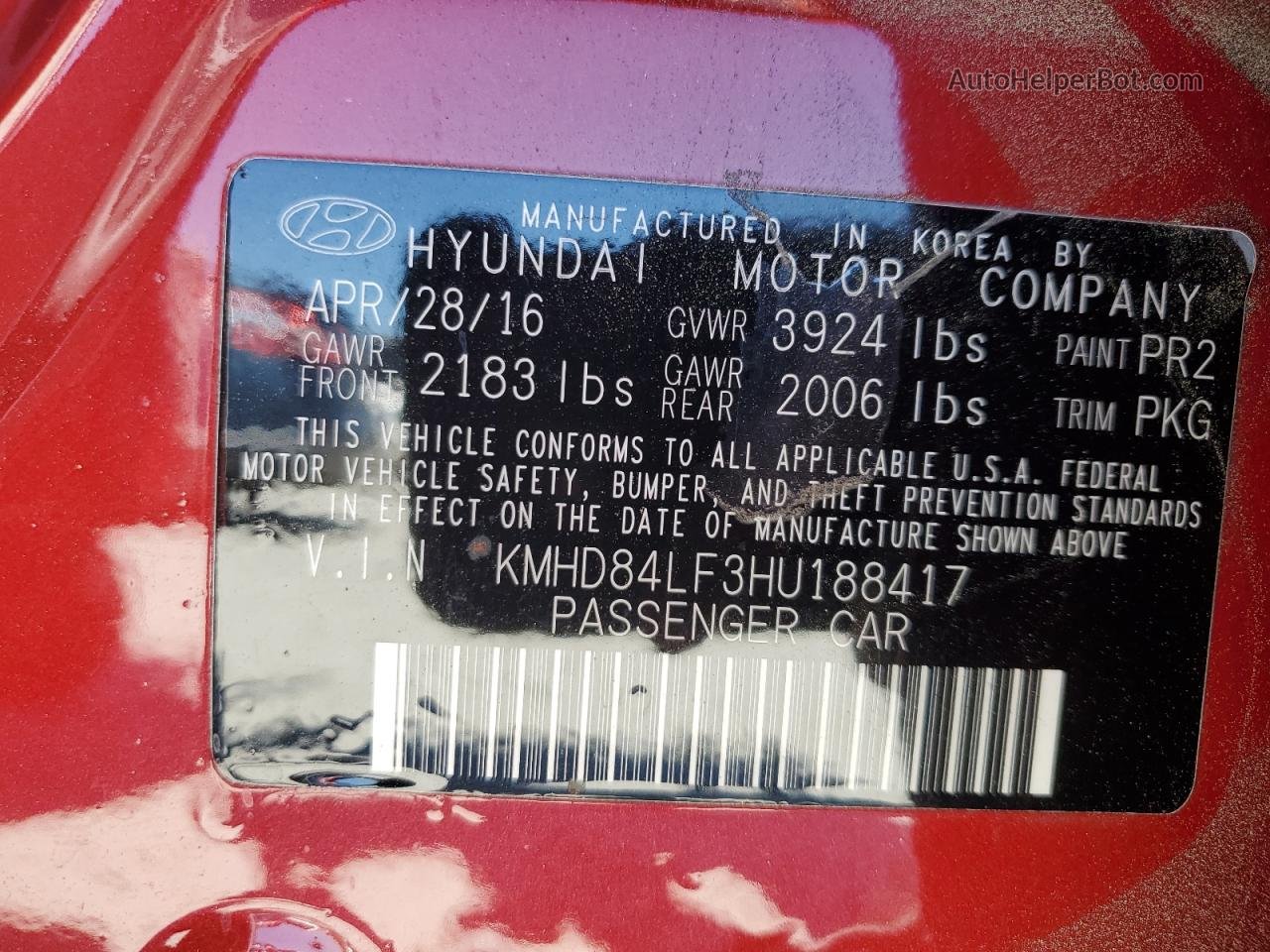 2017 Hyundai Elantra Se Красный vin: KMHD84LF3HU188417