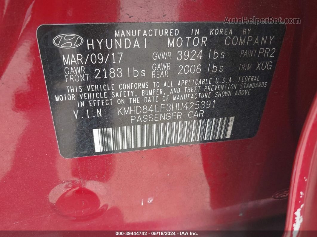 2017 Hyundai Elantra Se Red vin: KMHD84LF3HU425391