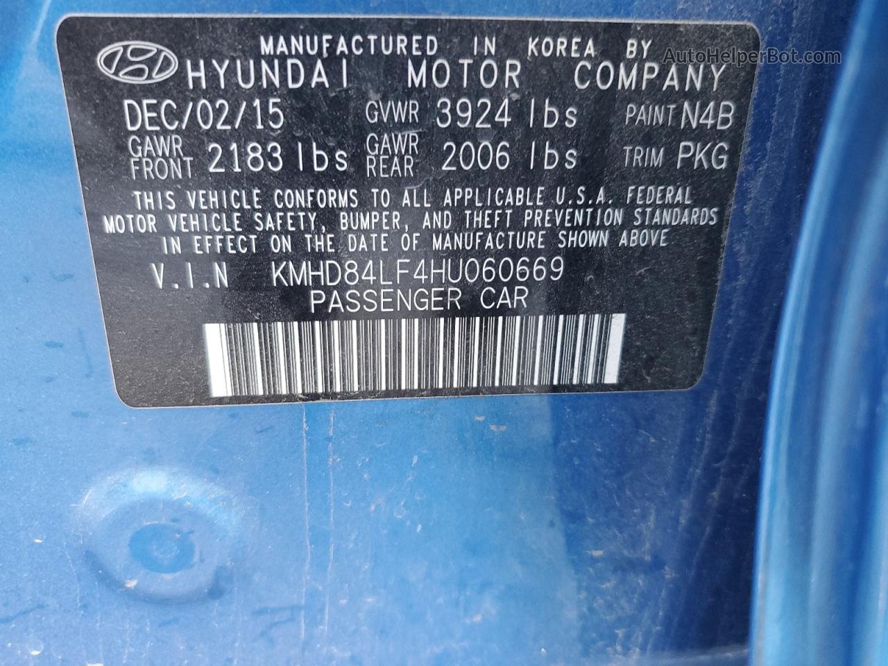 2017 Hyundai Elantra Se Blue vin: KMHD84LF4HU060669