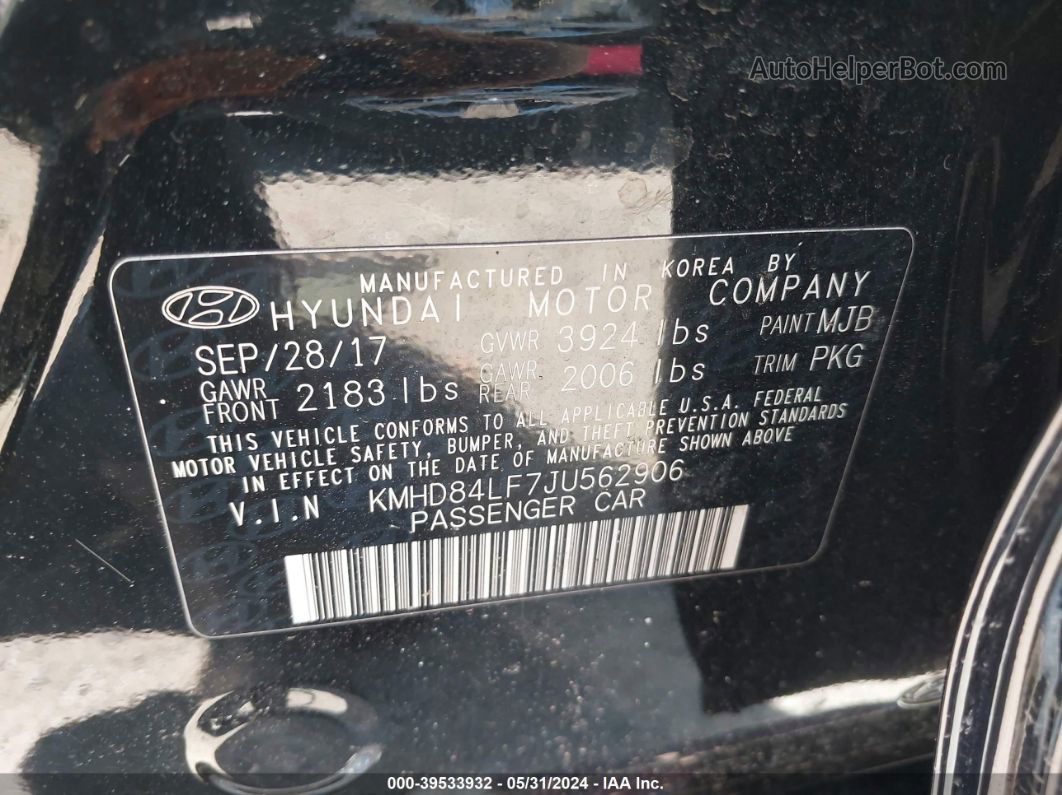 2018 Hyundai Elantra Sel Black vin: KMHD84LF7JU562906