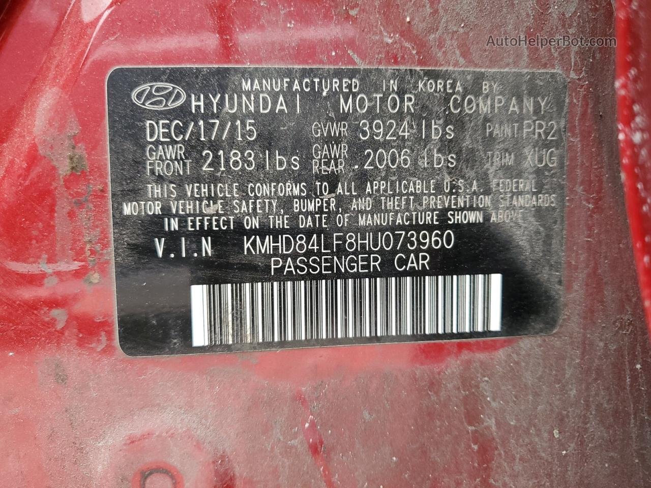 2017 Hyundai Elantra Se Red vin: KMHD84LF8HU073960