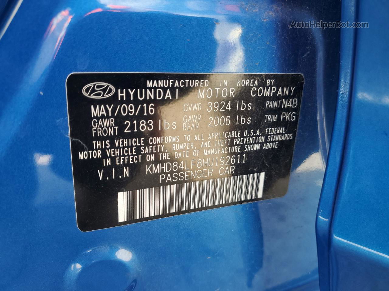 2017 Hyundai Elantra Se Blue vin: KMHD84LF8HU192611