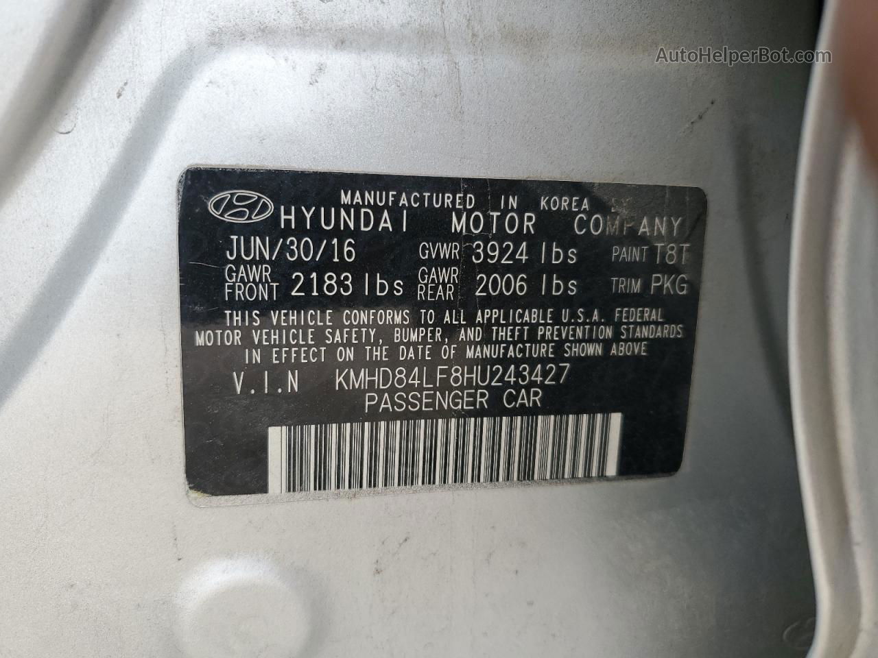 2017 Hyundai Elantra Se Silver vin: KMHD84LF8HU243427