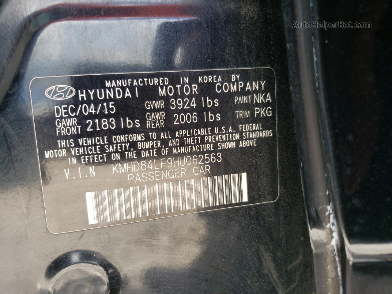 2017 Hyundai Elantra Se Черный vin: KMHD84LF9HU062563