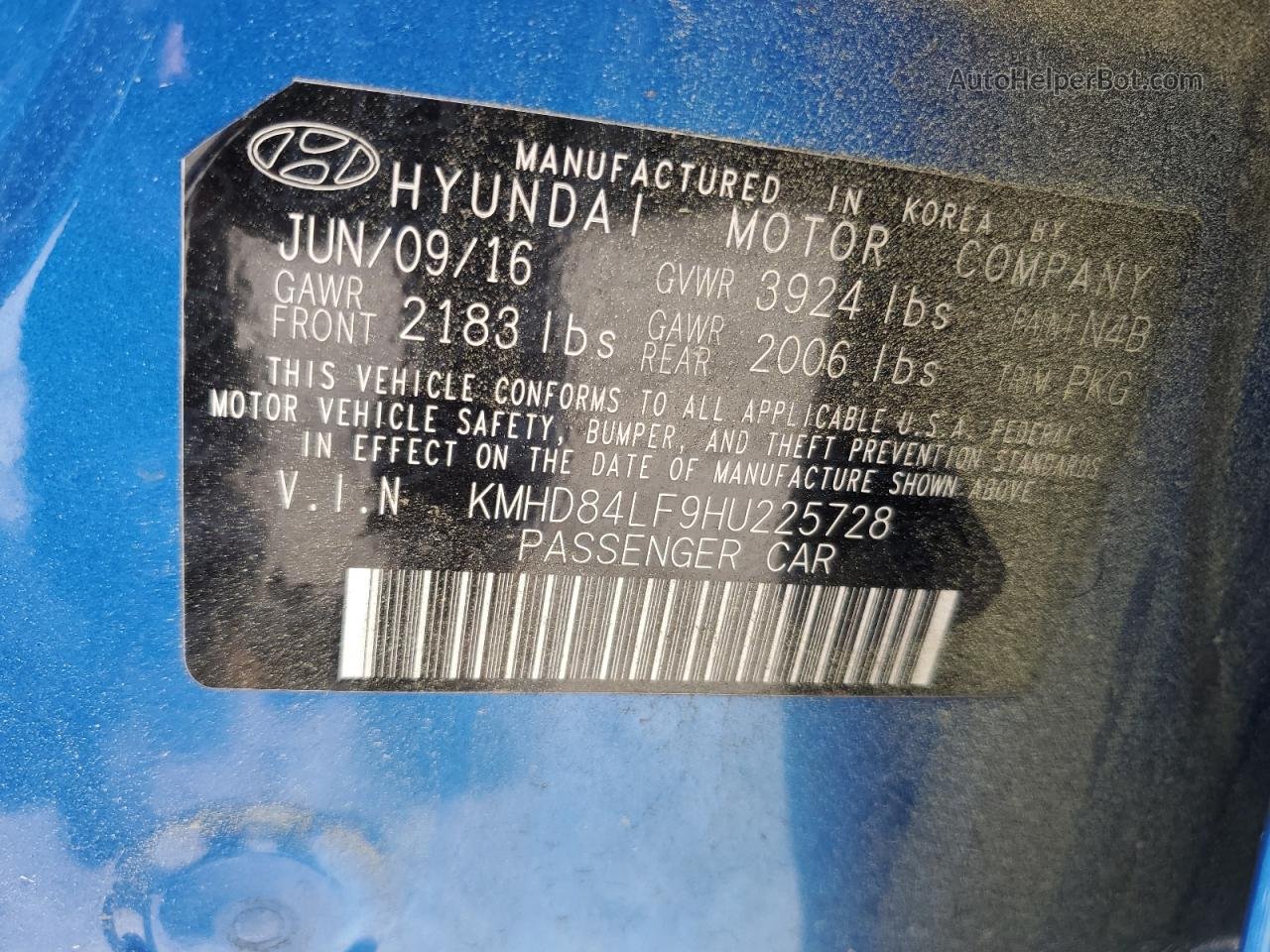 2017 Hyundai Elantra Se Blue vin: KMHD84LF9HU225728