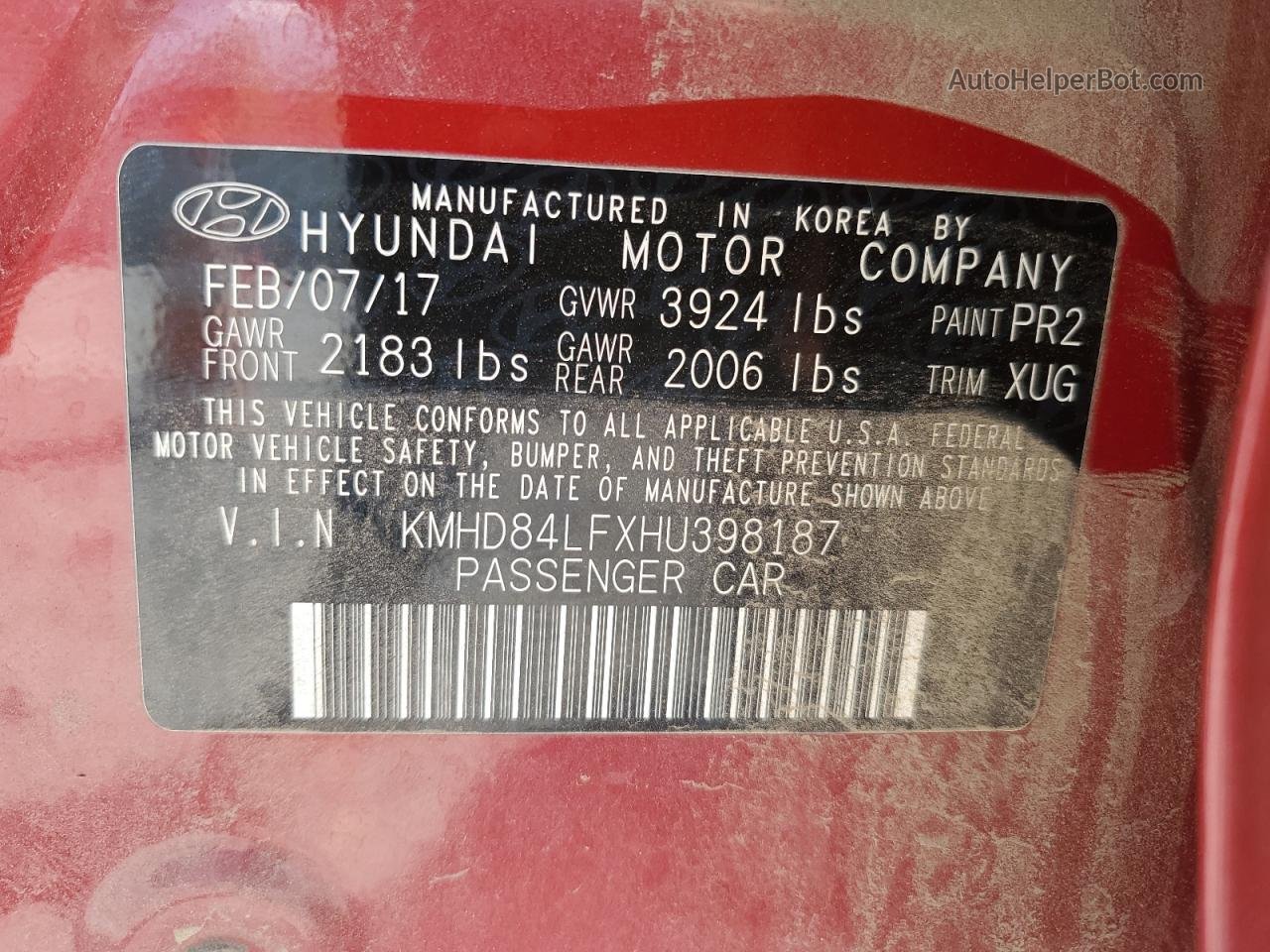 2017 Hyundai Elantra Se Red vin: KMHD84LFXHU398187