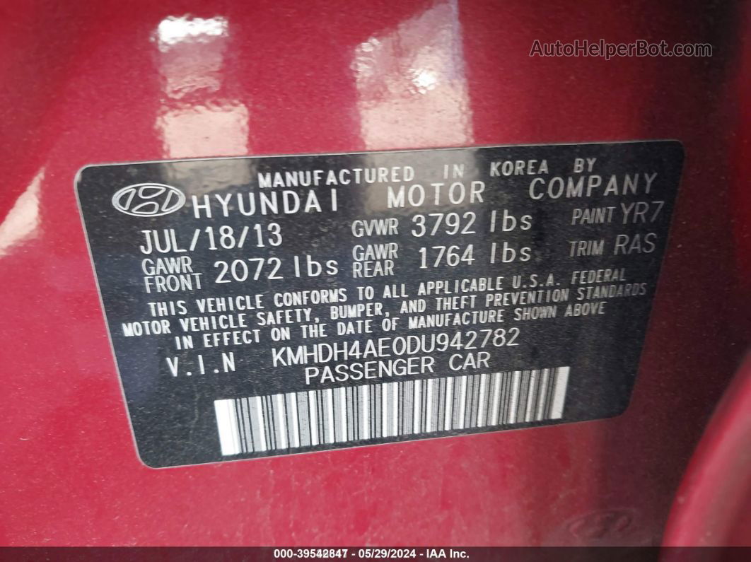 2013 Hyundai Elantra Gls Red vin: KMHDH4AE0DU942782