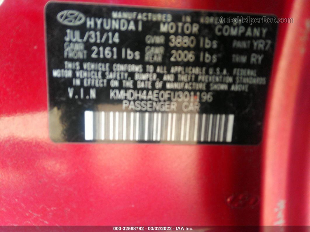 2015 Hyundai Elantra Limited Красный vin: KMHDH4AE0FU301196