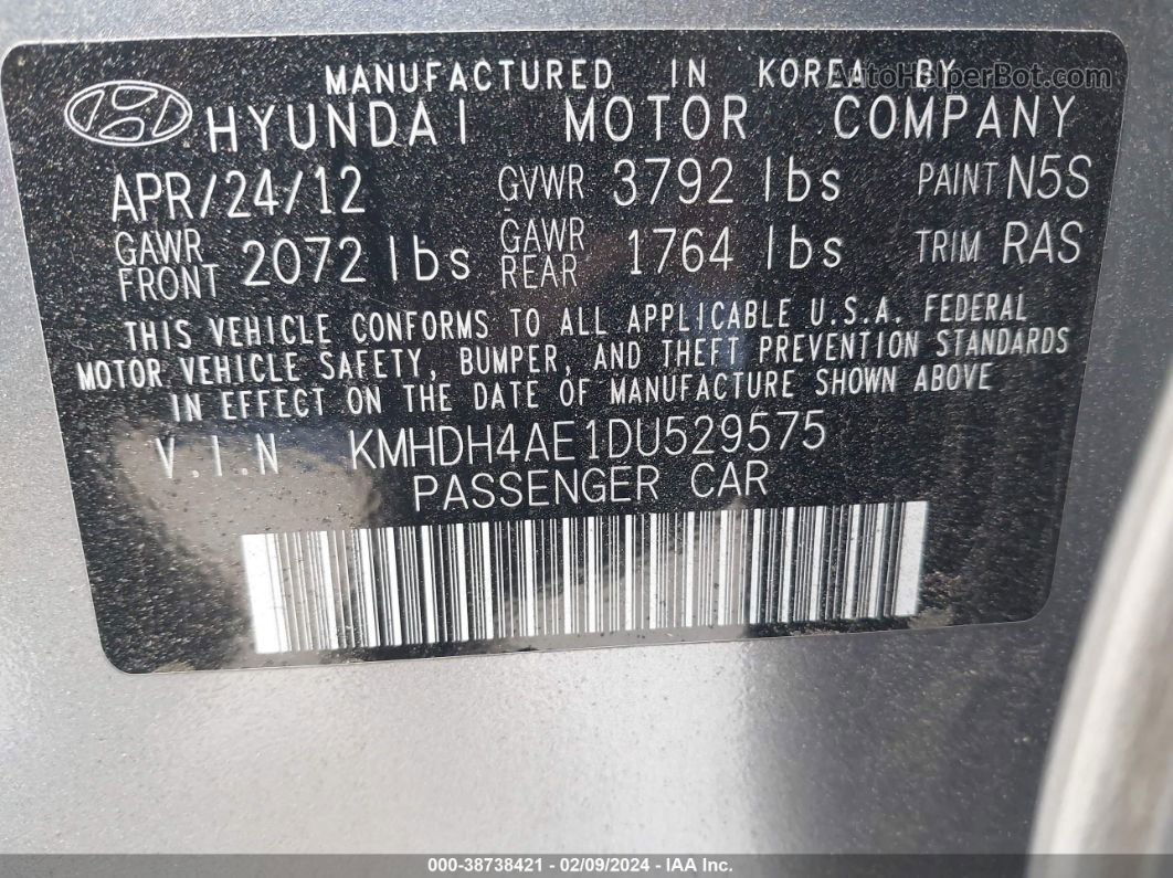 2013 Hyundai Elantra Gls (ulsan Plant) Gray vin: KMHDH4AE1DU529575