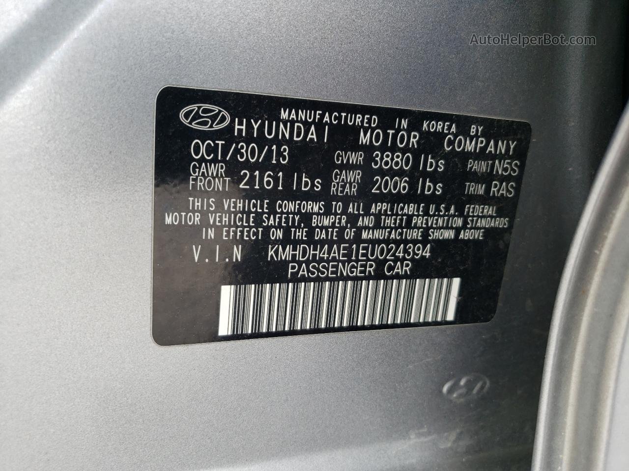 2014 Hyundai Elantra Se Gray vin: KMHDH4AE1EU024394