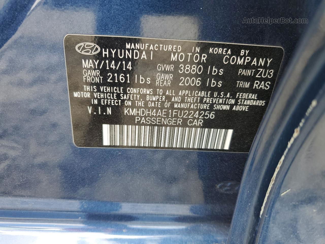 2015 Hyundai Elantra Se Blue vin: KMHDH4AE1FU224256