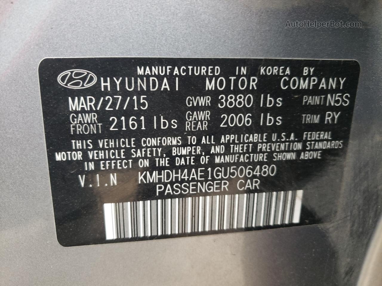 2016 Hyundai Elantra Se Gray vin: KMHDH4AE1GU506480