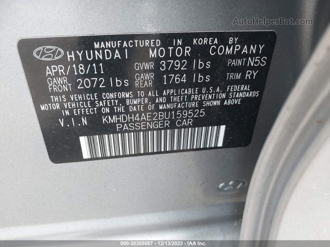 2011 Hyundai Elantra Limited (ulsan Plant) Gray vin: KMHDH4AE2BU159525