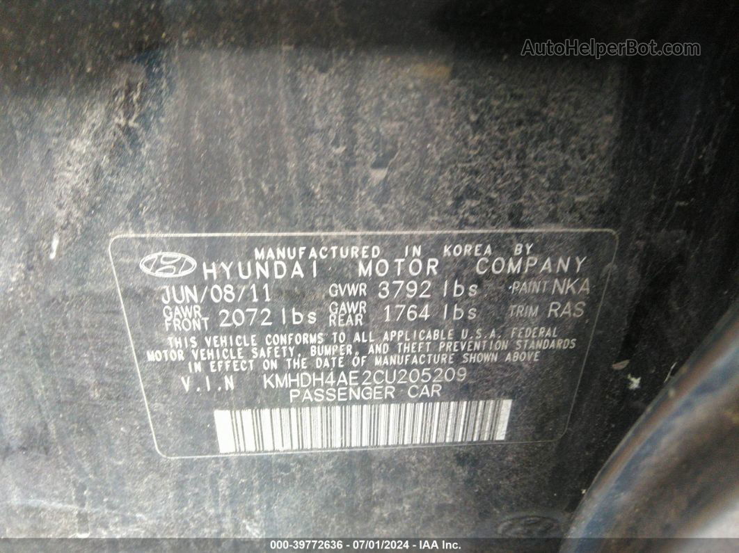 2012 Hyundai Elantra Limited (ulsan Plant) Black vin: KMHDH4AE2CU205209