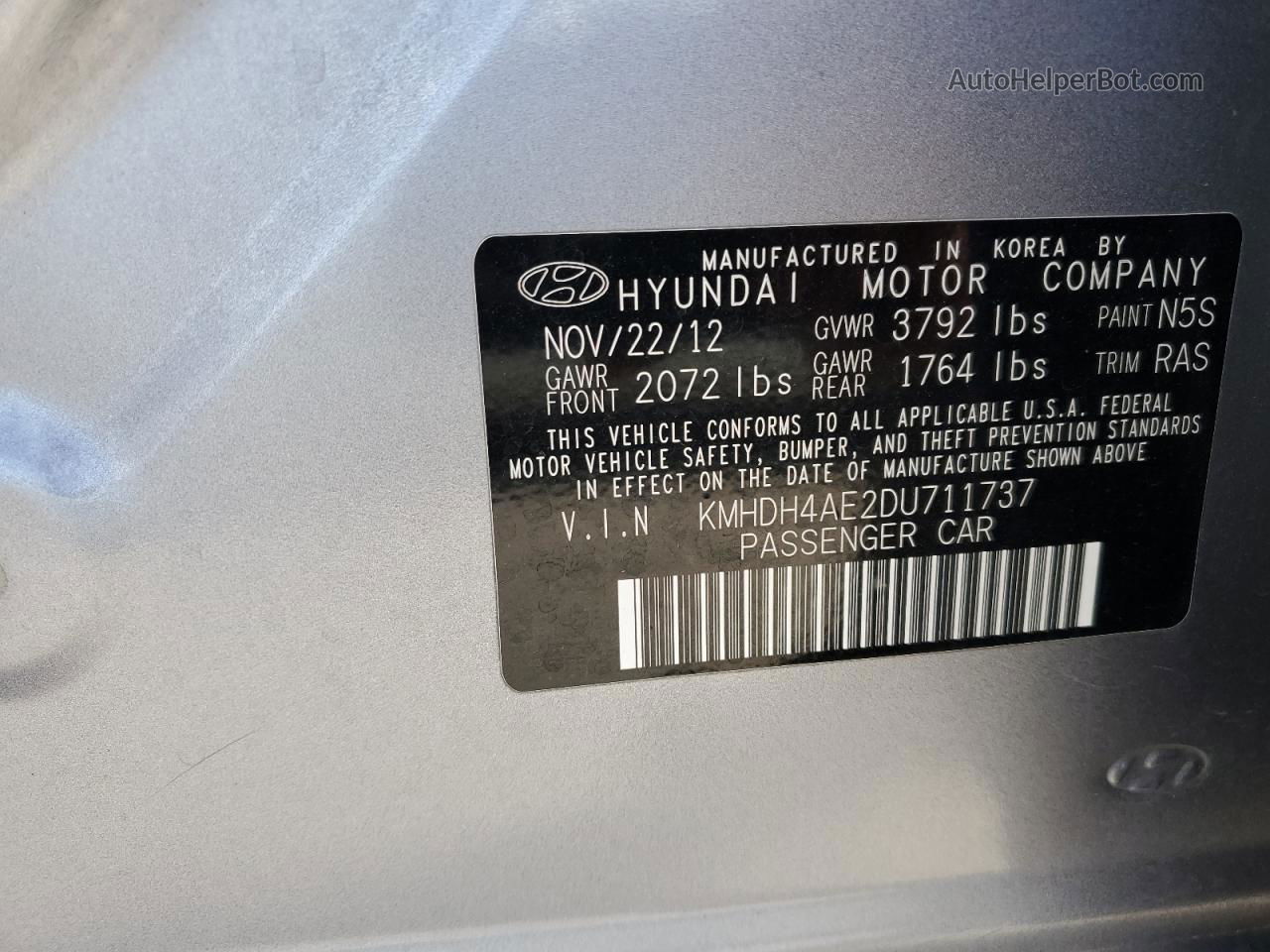 2013 Hyundai Elantra Gls Серебряный vin: KMHDH4AE2DU711737