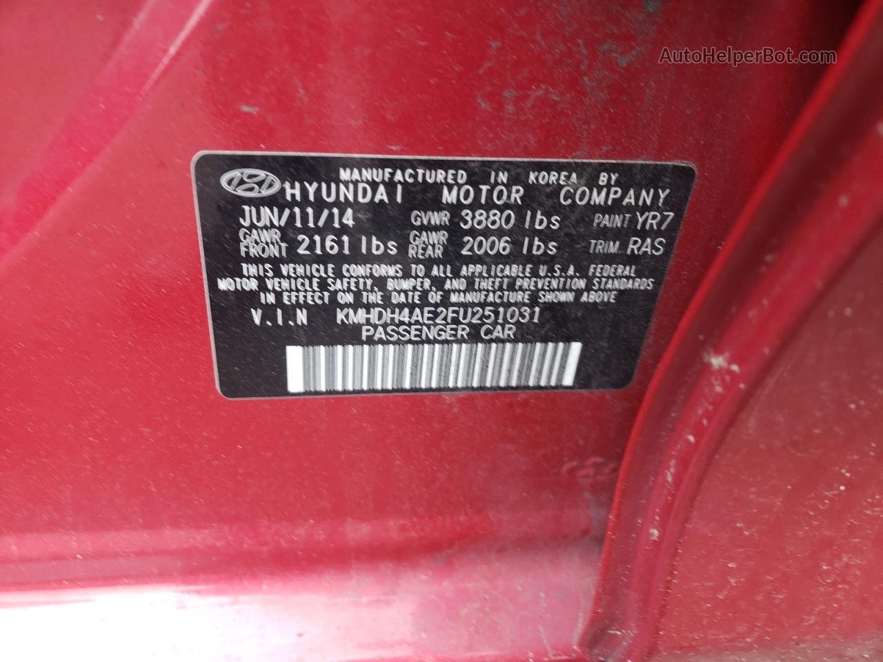 2015 Hyundai Elantra Se Red vin: KMHDH4AE2FU251031