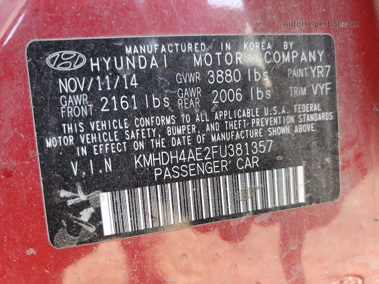 2015 Hyundai Elantra Se Red vin: KMHDH4AE2FU381357