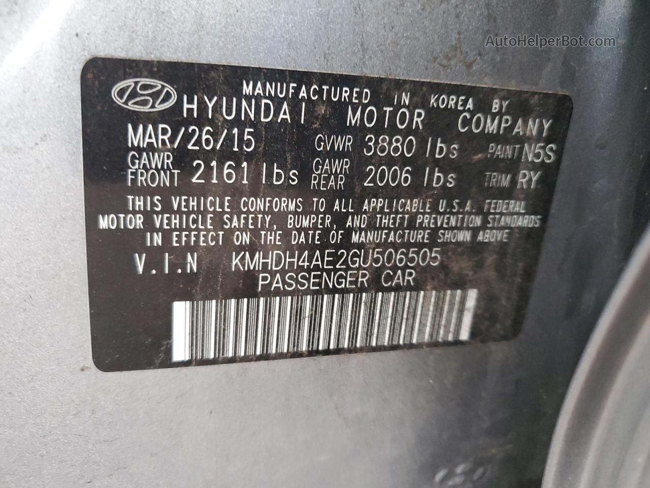 2016 Hyundai Elantra Se Silver vin: KMHDH4AE2GU506505