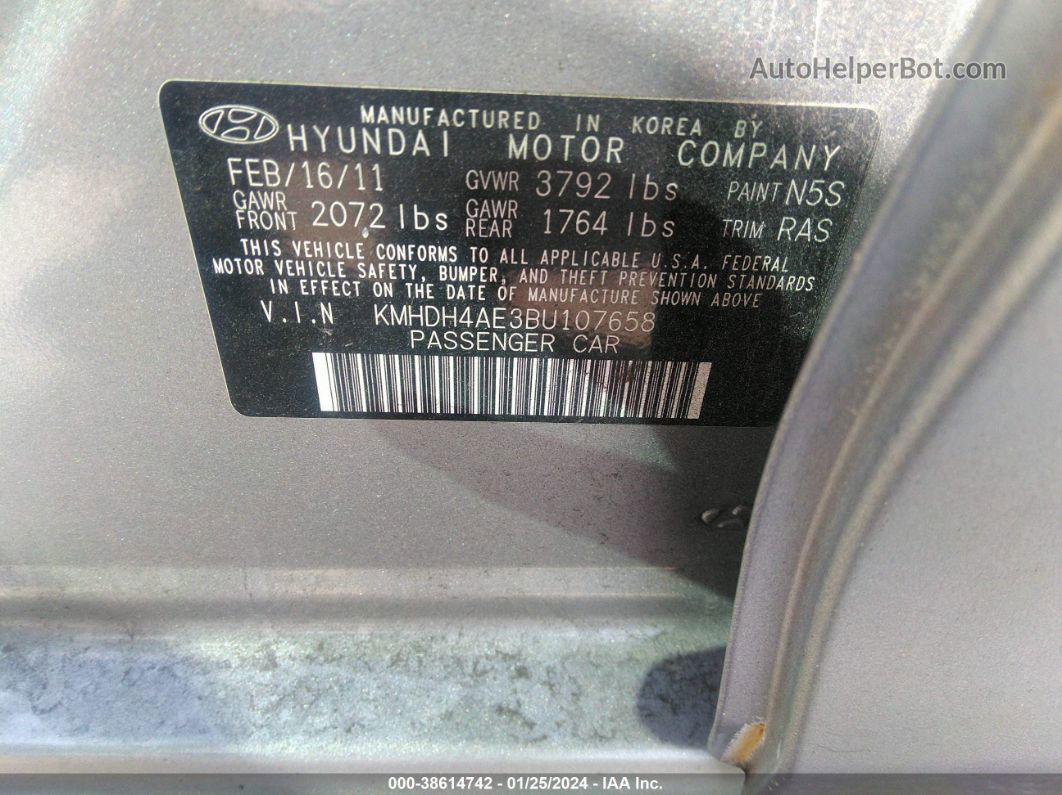 2011 Hyundai Elantra Gls (ulsan Plant) Gray vin: KMHDH4AE3BU107658