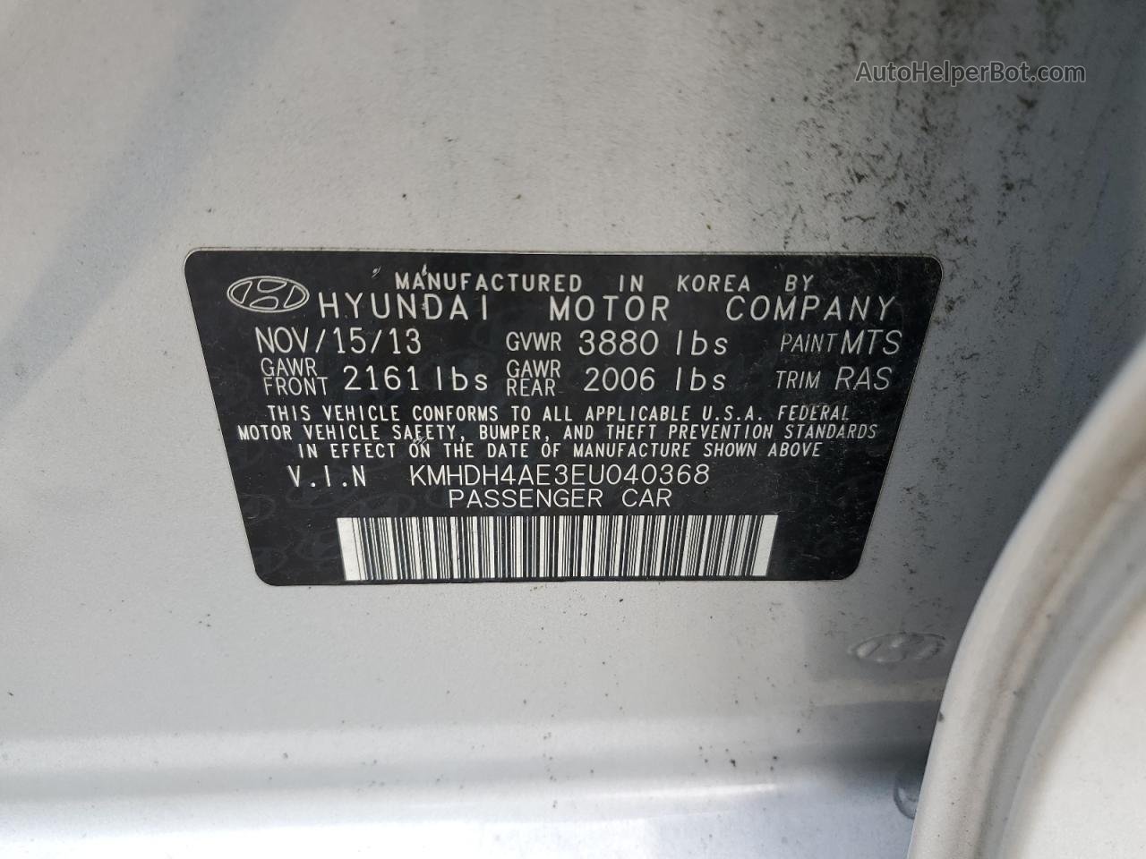 2014 Hyundai Elantra Se Silver vin: KMHDH4AE3EU040368