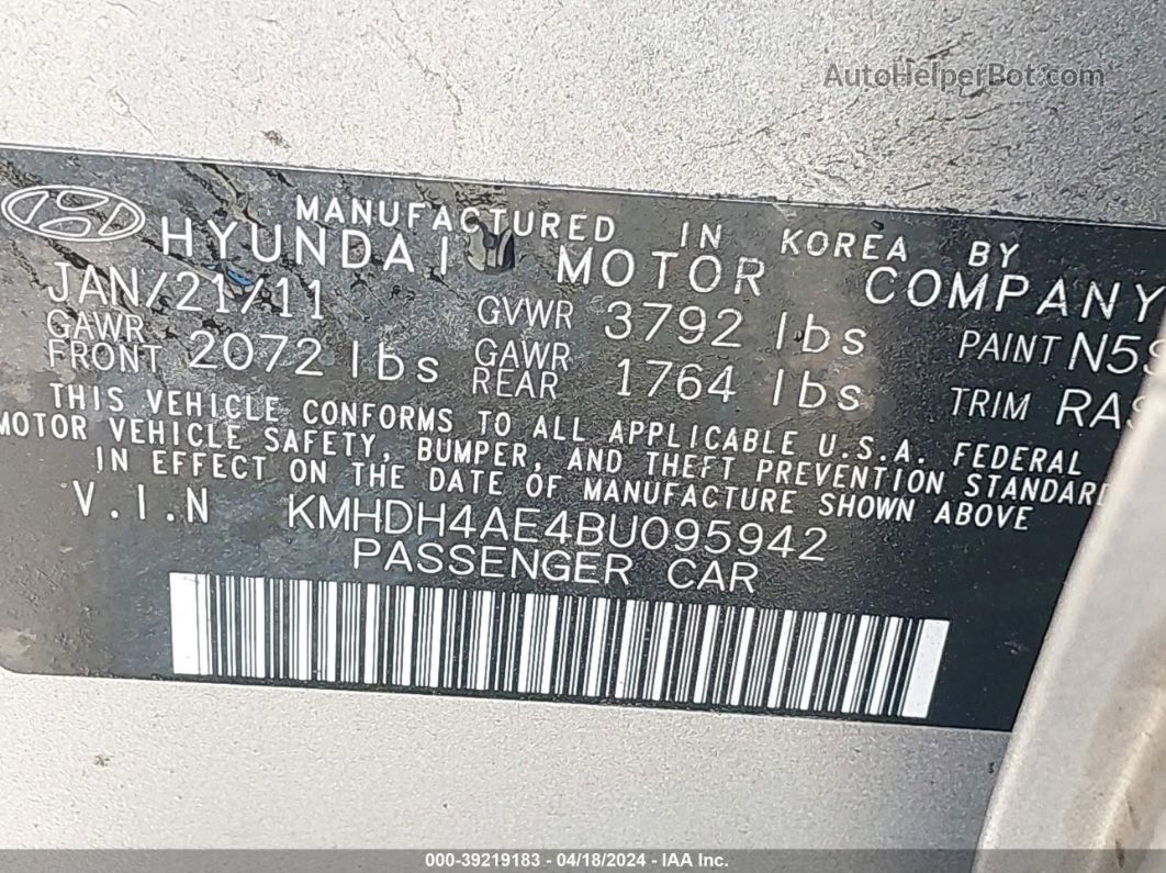 2011 Hyundai Elantra Gls (ulsan Plant) Gray vin: KMHDH4AE4BU095942