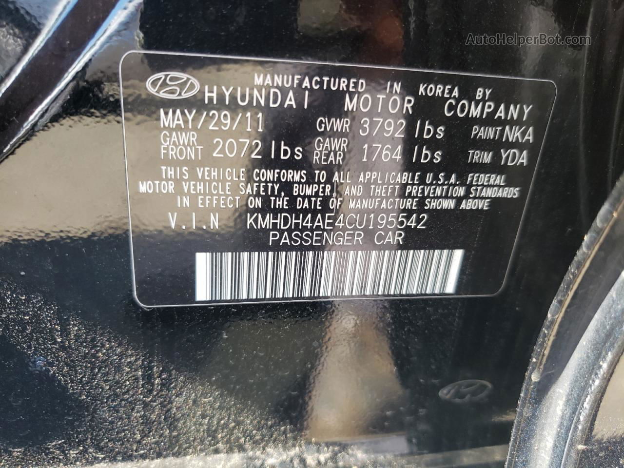 2012 Hyundai Elantra Gls Black vin: KMHDH4AE4CU195542