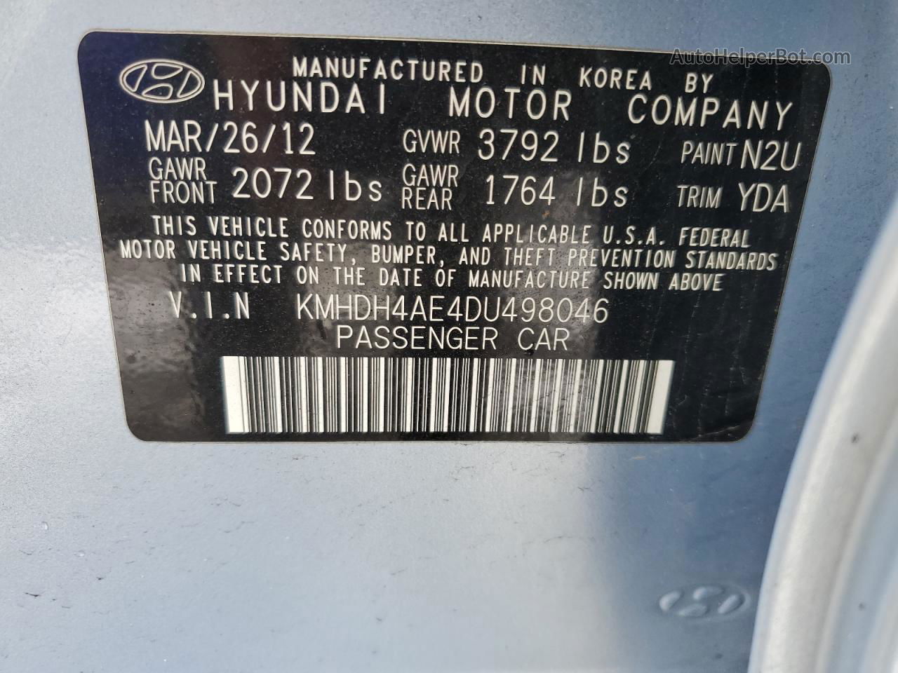 2013 Hyundai Elantra Gls Blue vin: KMHDH4AE4DU498046