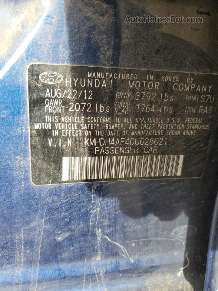 2013 Hyundai Elantra Gls Blue vin: KMHDH4AE4DU628021