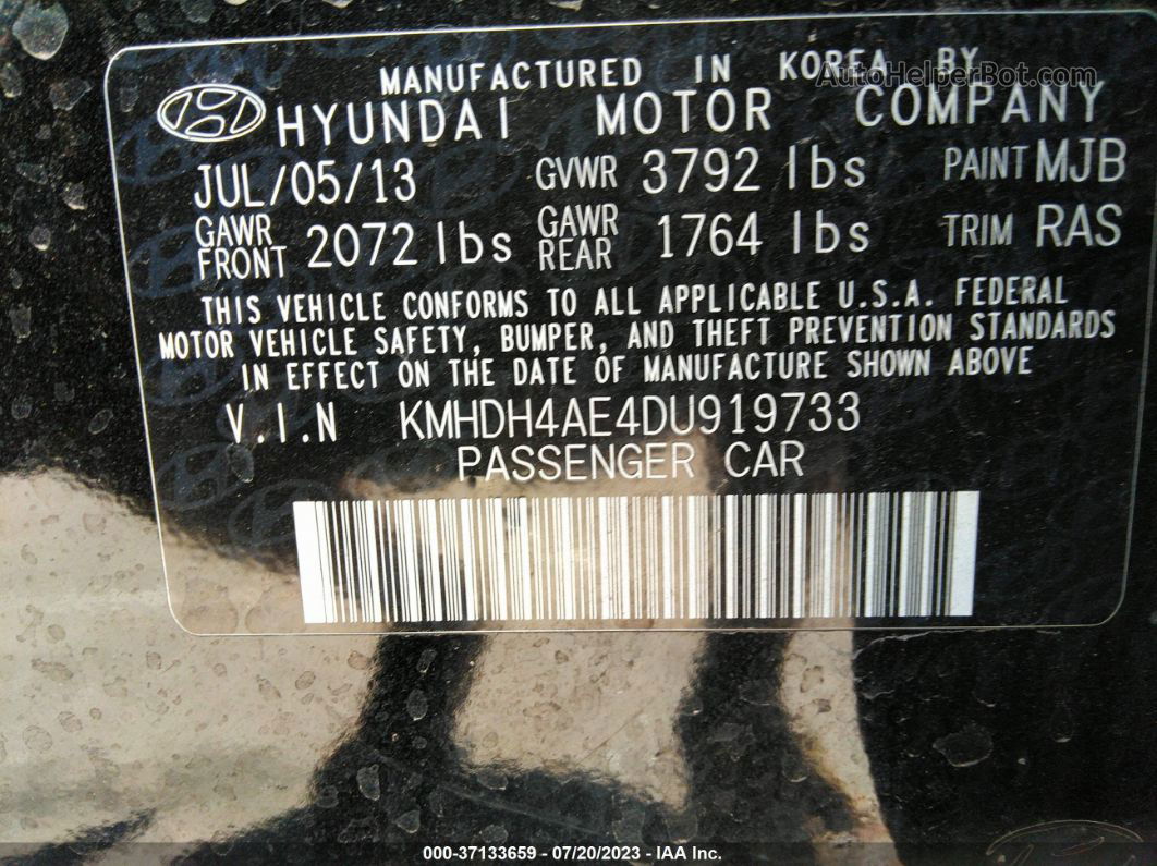 2013 Hyundai Elantra Gls (ulsan Plant) Black vin: KMHDH4AE4DU919733