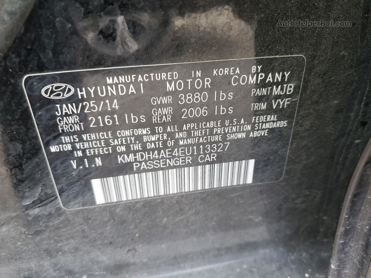 2014 Hyundai Elantra Se Black vin: KMHDH4AE4EU113327