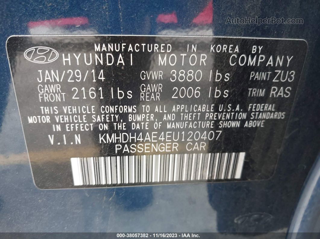 2014 Hyundai Elantra Se (ulsan Plant) Синий vin: KMHDH4AE4EU120407