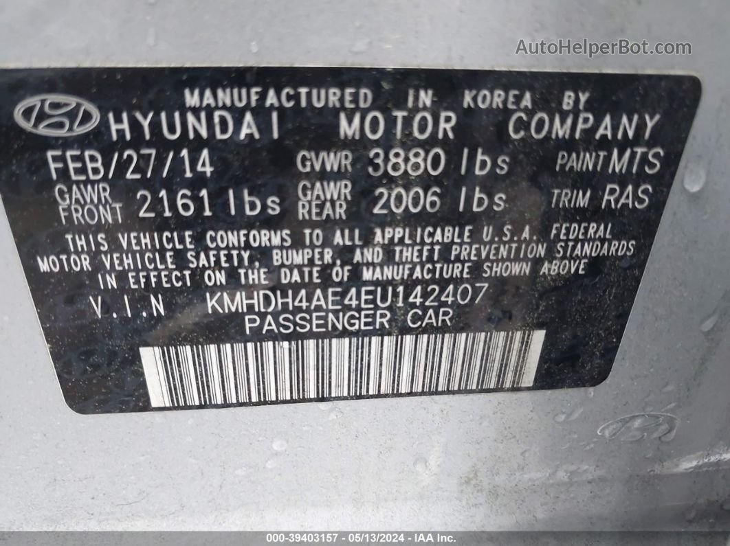 2014 Hyundai Elantra Se Silver vin: KMHDH4AE4EU142407
