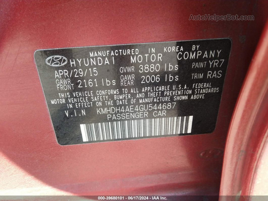 2016 Hyundai Elantra Se Red vin: KMHDH4AE4GU544687