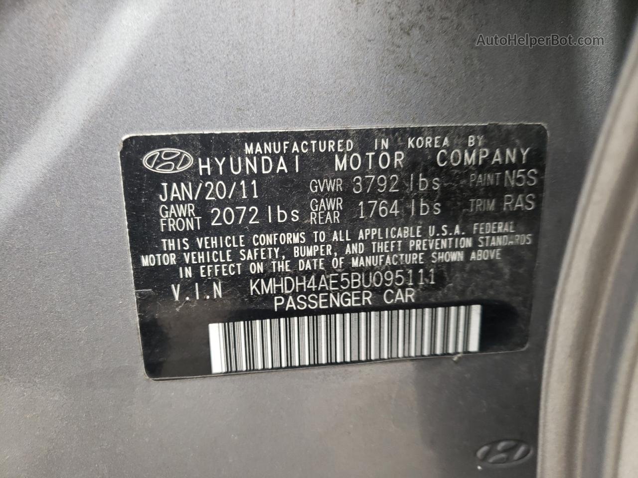 2011 Hyundai Elantra Gls Gray vin: KMHDH4AE5BU095111