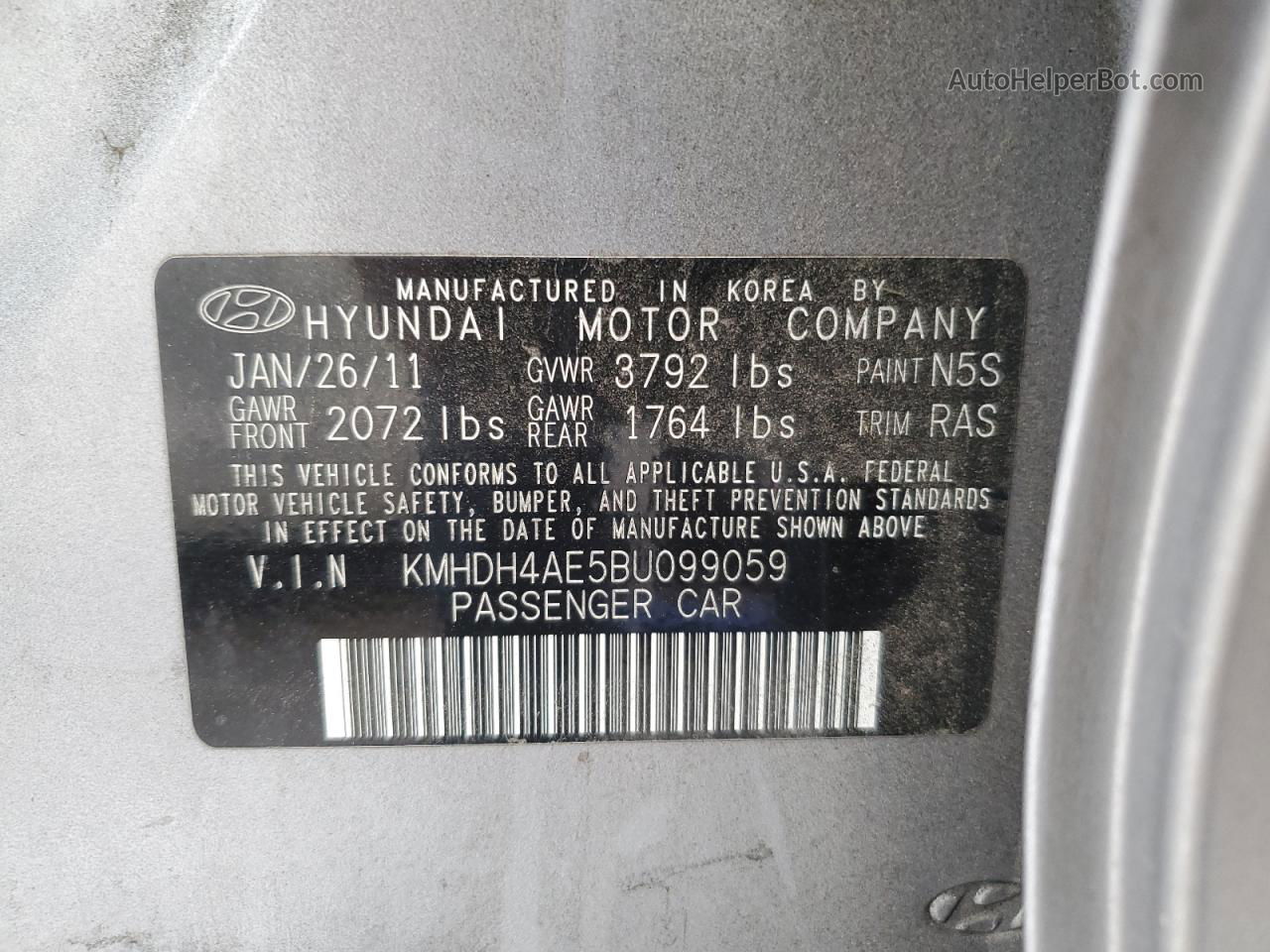 2011 Hyundai Elantra Gls Серебряный vin: KMHDH4AE5BU099059