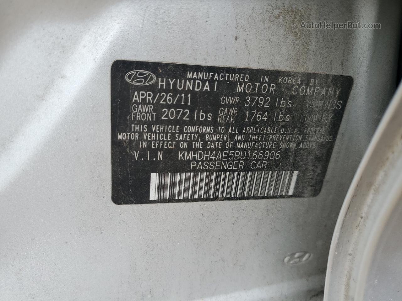 2011 Hyundai Elantra Gls Silver vin: KMHDH4AE5BU166906