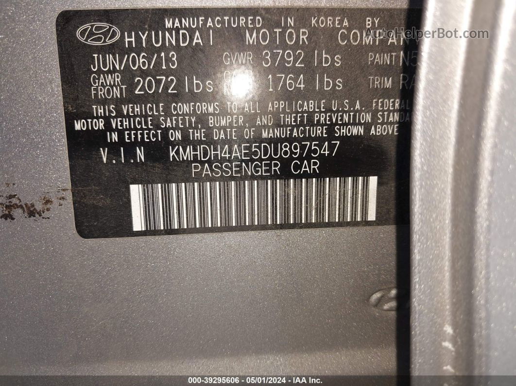 2013 Hyundai Elantra Gls Gray vin: KMHDH4AE5DU897547