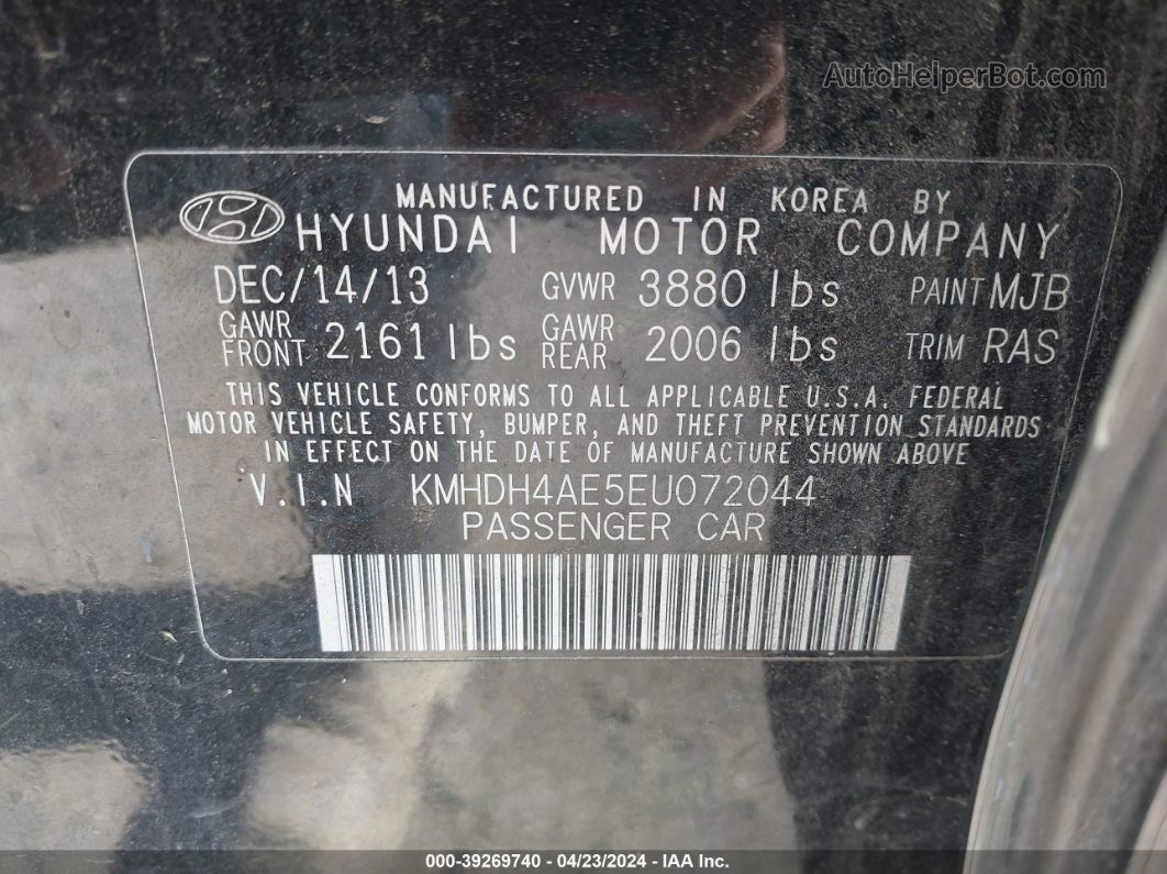 2014 Hyundai Elantra Se Черный vin: KMHDH4AE5EU072044