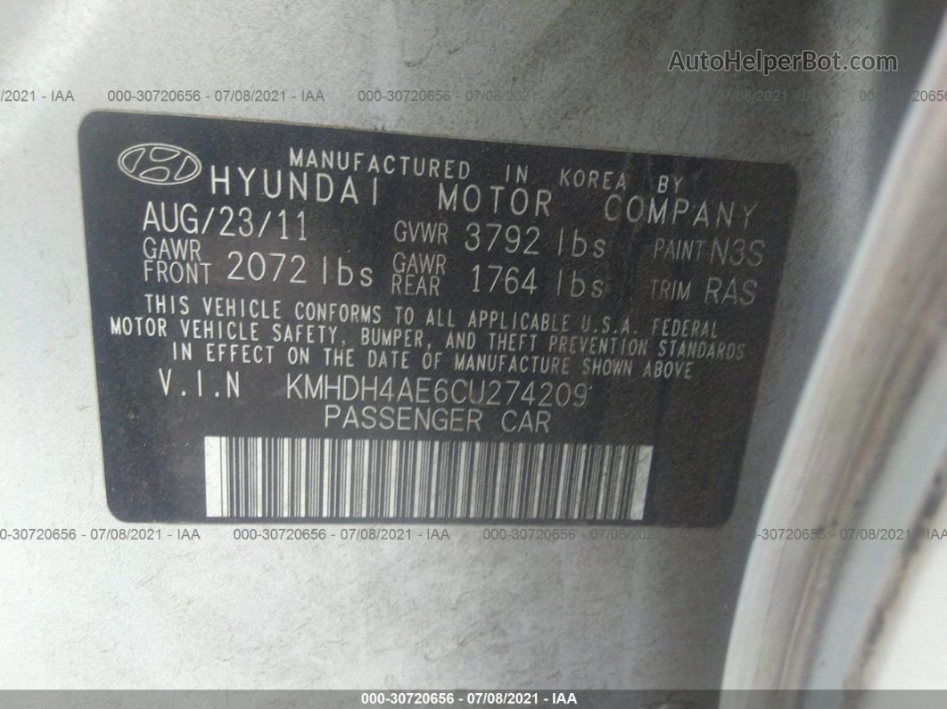 2012 Hyundai Elantra Gls Pzev Silver vin: KMHDH4AE6CU274209