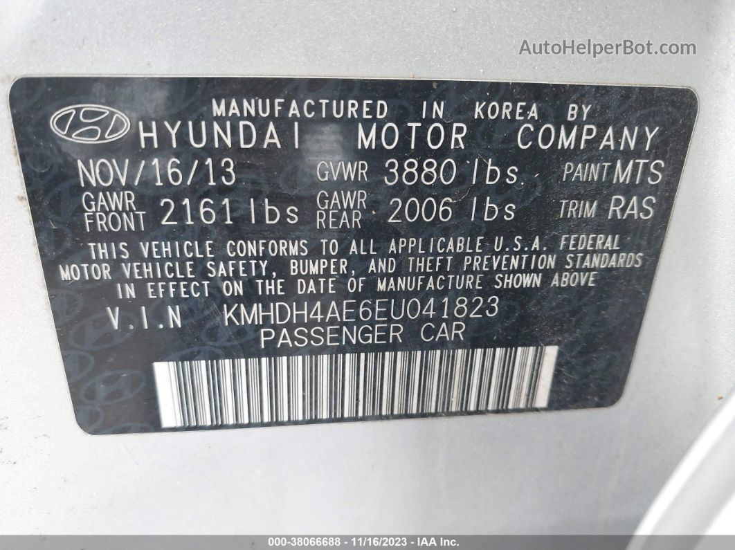 2014 Hyundai Elantra Se (ulsan Plant) Silver vin: KMHDH4AE6EU041823