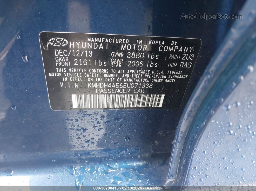 2014 Hyundai Elantra Limited Blue vin: KMHDH4AE6EU071338
