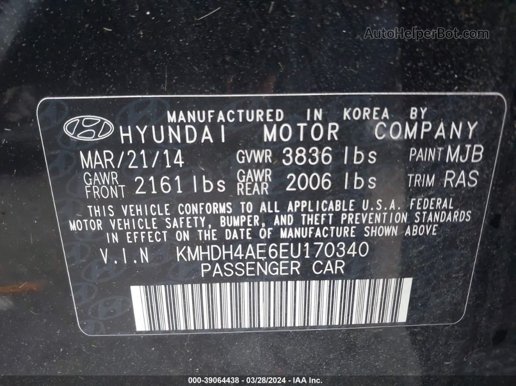 2014 Hyundai Elantra Se Черный vin: KMHDH4AE6EU170340