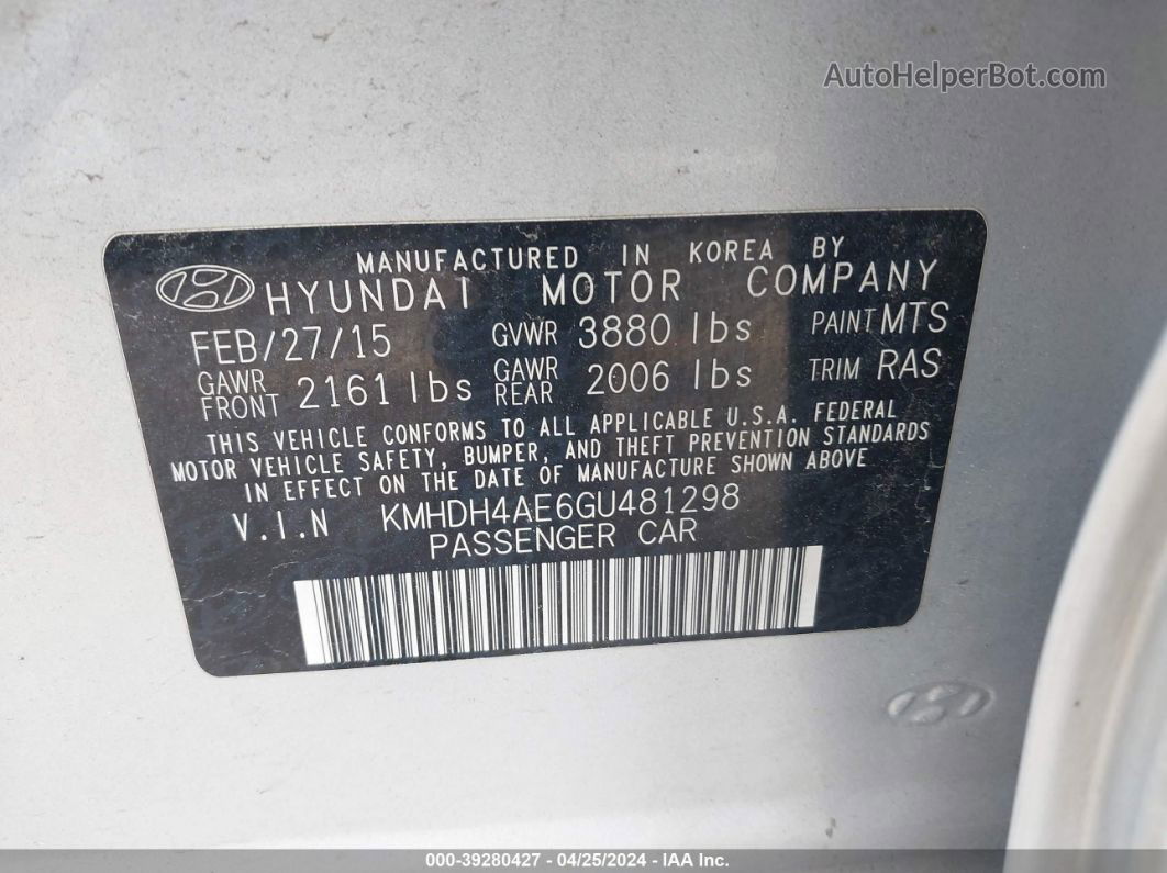 2016 Hyundai Elantra Se Silver vin: KMHDH4AE6GU481298