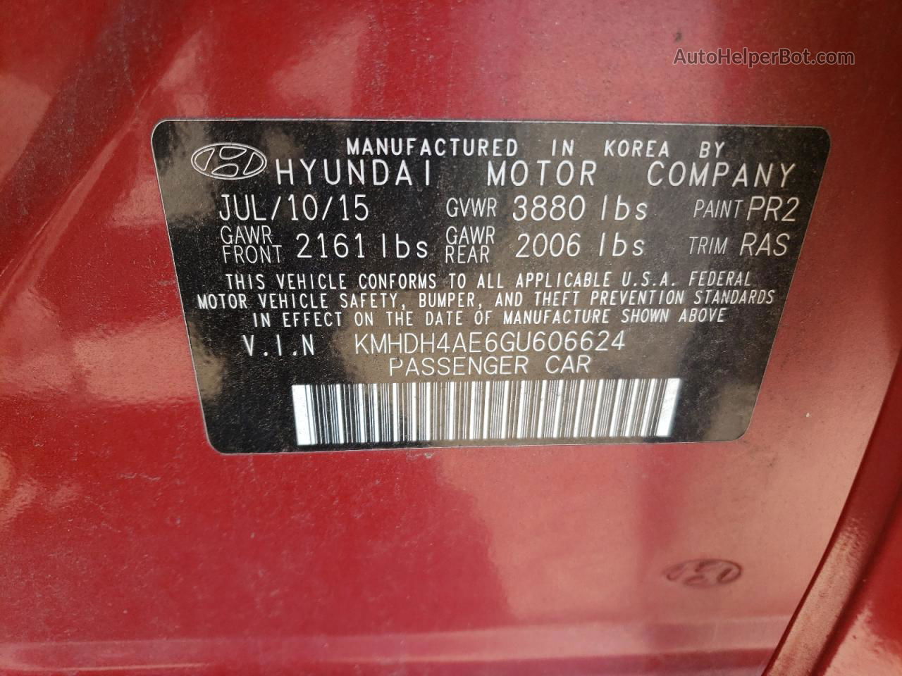 2016 Hyundai Elantra Se Red vin: KMHDH4AE6GU606624