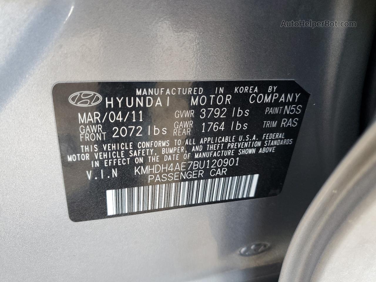 2011 Hyundai Elantra Gls Silver vin: KMHDH4AE7BU120901