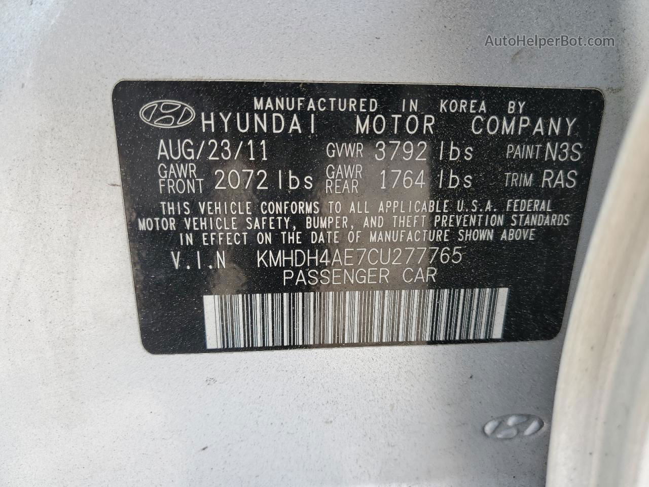 2012 Hyundai Elantra Gls Silver vin: KMHDH4AE7CU277765