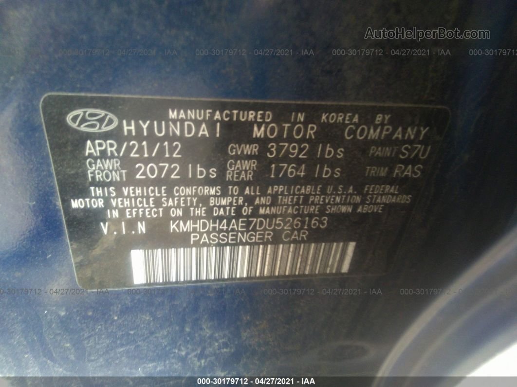 2013 Hyundai Elantra Gls Pzev Темно-синий vin: KMHDH4AE7DU526163