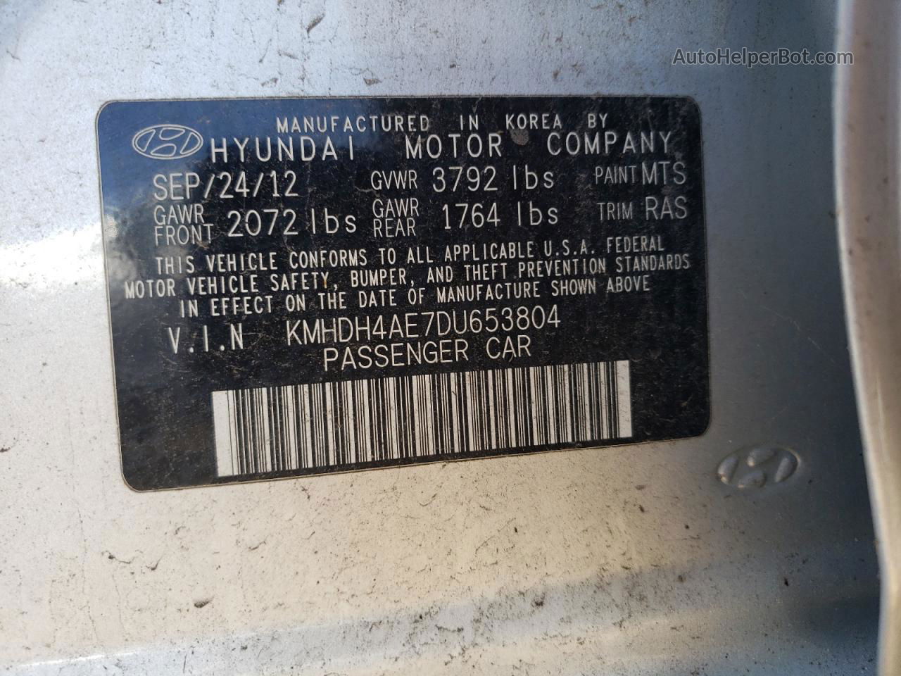 2013 Hyundai Elantra Gls Silver vin: KMHDH4AE7DU653804