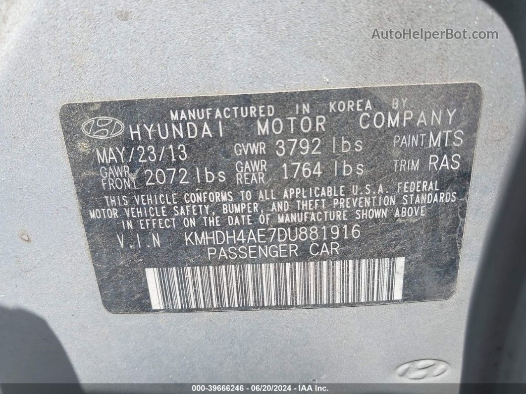 2013 Hyundai Elantra Gls Silver vin: KMHDH4AE7DU881916