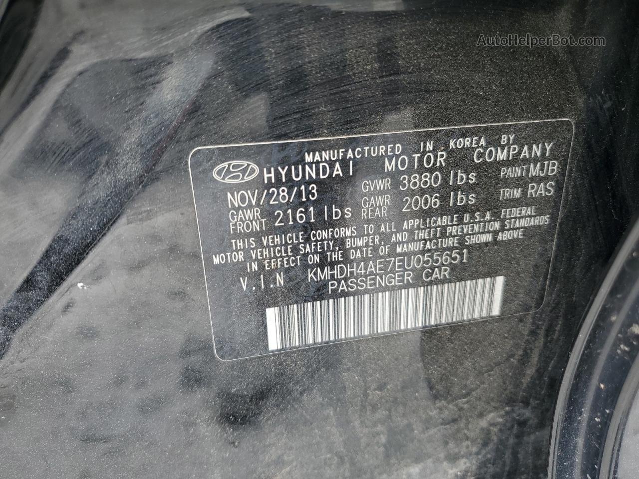 2014 Hyundai Elantra Se Black vin: KMHDH4AE7EU055651